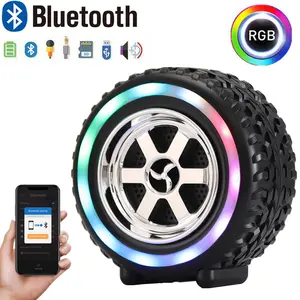 Classic Tire Style Bluetooth Speaker with LED Party Light RGB Wireless Rechargeable 2.5inch Stereo Box USB TF MP3 Player TWS FM Radio