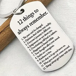 Inspirational quotes: "12 things to always remember," inspirational stainless steel keychain, a perfect motivational gift for family and friends. symbolic design