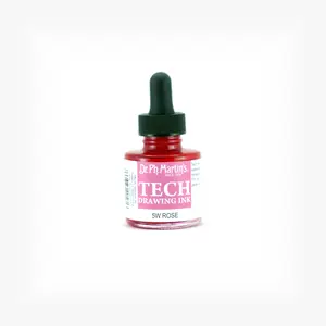 Dr. Ph. Martin's TECH Drawing Ink (5W) Ink Bottle, 1.0 US fl oz, Rose, 1 Bottle