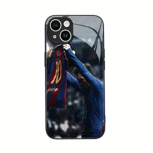 No. 10 Messi Jersey iPhone Case for 16, 15, 14, 13, 12, 11 Pro Max Plus Reinforced Glass Protective Cover Ultra-thin White Glass with Lens Protection Anti-Drop Stylish Design