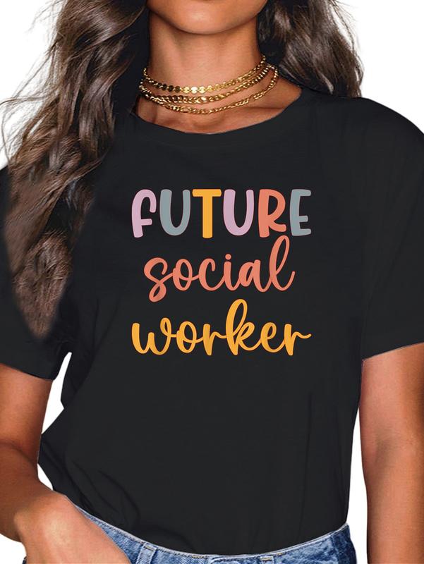 100% Cotton Retro Future Social Worker Grad Women men Student T-Shirt Casual Short Sleeve Shirt
