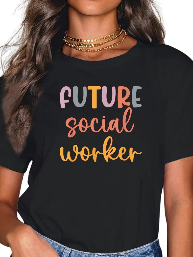 100% Cotton Retro Future Social Worker Grad Women men Student T-Shirt Casual Short Sleeve Shirt