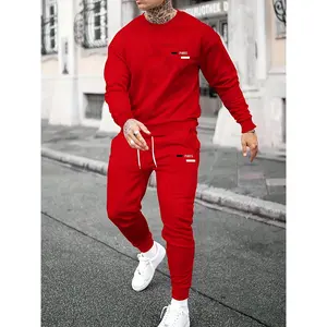 Men's clothing store round-neck long-sleeve top and drawstring sweatpants 2-piece set comfortable autumn running sportswear