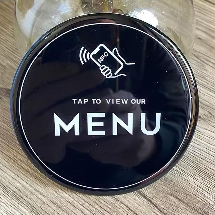 NFC Tap to View Digital Menu for Restaurants Barber Shop Epoxy NFC Menu Table Adhesive Sticker Sign Compatible with iPhone & Androids Fast Read Write Function Amiibo Compatible Ntag215