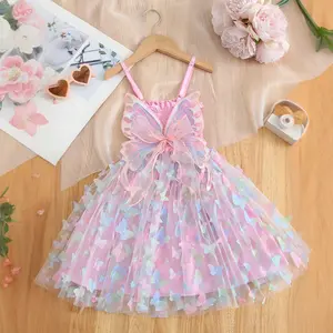 Rainbow Butterfly Dress for Girls 2 to 6 Years Birthday Wedding Party Princess Fairy Dresses 2026 New Summer Easter Dress for Girls Elegant Tulle Sweet Toddler Baby Outfits
