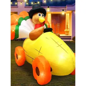 6ft Long Thanksgiving Inflatable Turkey Outdoor Decoration with Pilgrim Hat Driving Corn Cart Built-in LED Lights Suitable for Autumn Festival Indoor Lawn Courtyard Witch Cauldron Decor Aromatherapy Santa Claus Tree Costume decoradoras de eventos spider