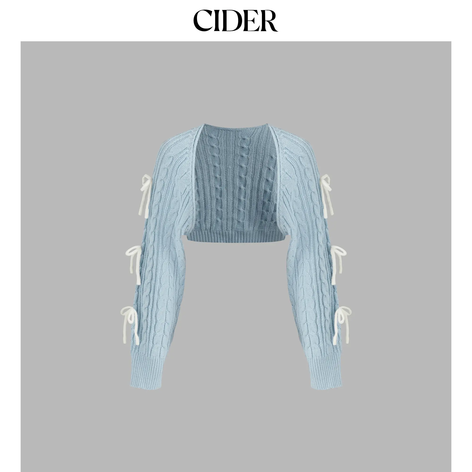 Cider [3 colors, size 0-10] Cable Knit Bowknot Long Sleeve Shrug