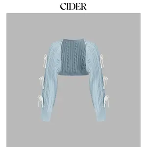 Cider [3 colors, size 0-10] Cable Knit Bowknot Long Sleeve Shrug