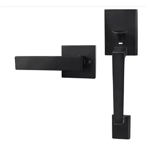 Front Door Handle Lockset with Interior Lever Matte Black