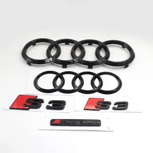 AUDI 4Ring Logo ABS Audi Sport S3 Letter Emblem Stickers Decal Car Hood Front Grille Emblem Rear Trunk Badge Sticker Auto Modification Accessories For Audi S3 2010-2020