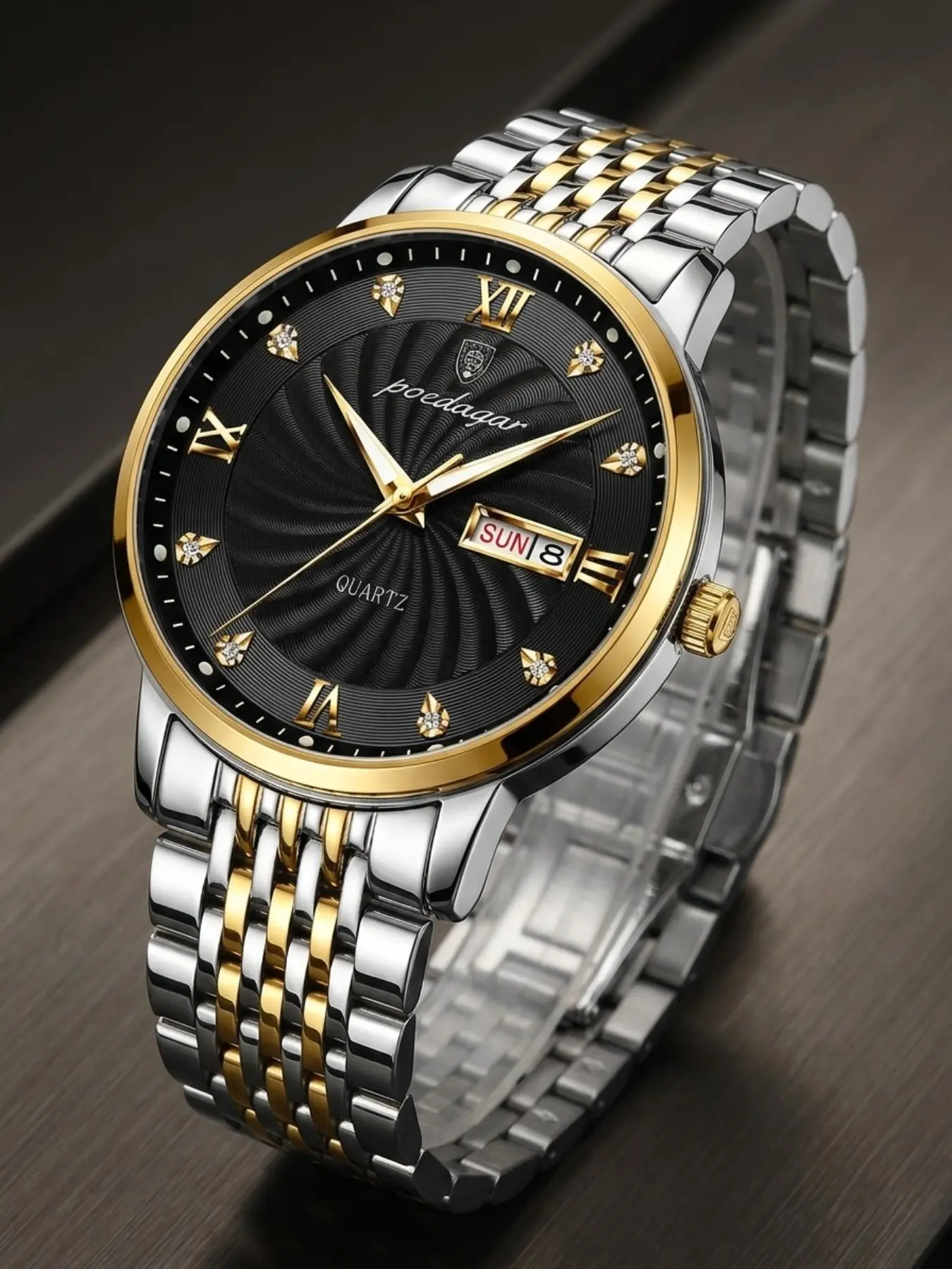 Men's Business Fashion Round Dial Stainless Steel Strap Quartz Luminous Analog Watch, Analog Wristwatches, Classic Black Dial Calendar Function for Party, Daily Decor, Birthday Gift
