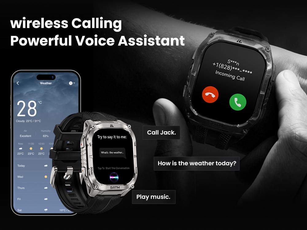 KOSPET Tank M4C Outdoor Smart Watch with GPS, 1.96" AMOLED Display, Built-in LED Flashlight & Walkie-Talkie, Long Battery Life, 50m Waterproof, Bluetooth Calls, 24/7 Heart Rate/Sleep Monitor