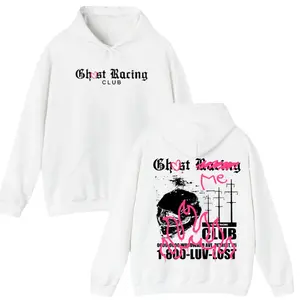 Luv Lost Ghost Hoodie, Racing Hoodie, White Aesthetic Streetwear Graphic Pullover, Trendy Unisex Menswear Womenswear Top
