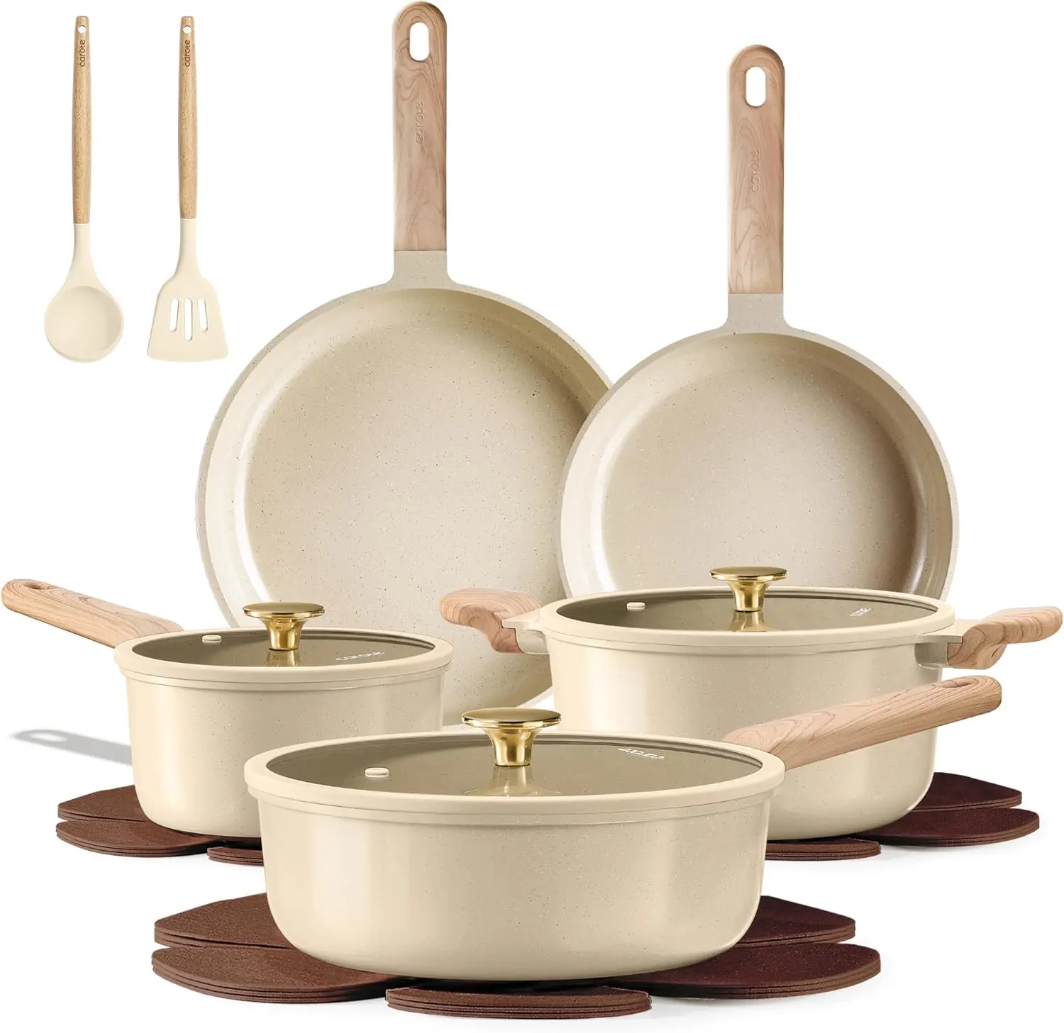 CAROTE Pots and Pans Set, Ceramic Cookware Set, 14pcs | Healthy Induction Kitchen Set, with Silicone Lids, Easy Clean, Even Heating, Space Saving, PFAS FREE