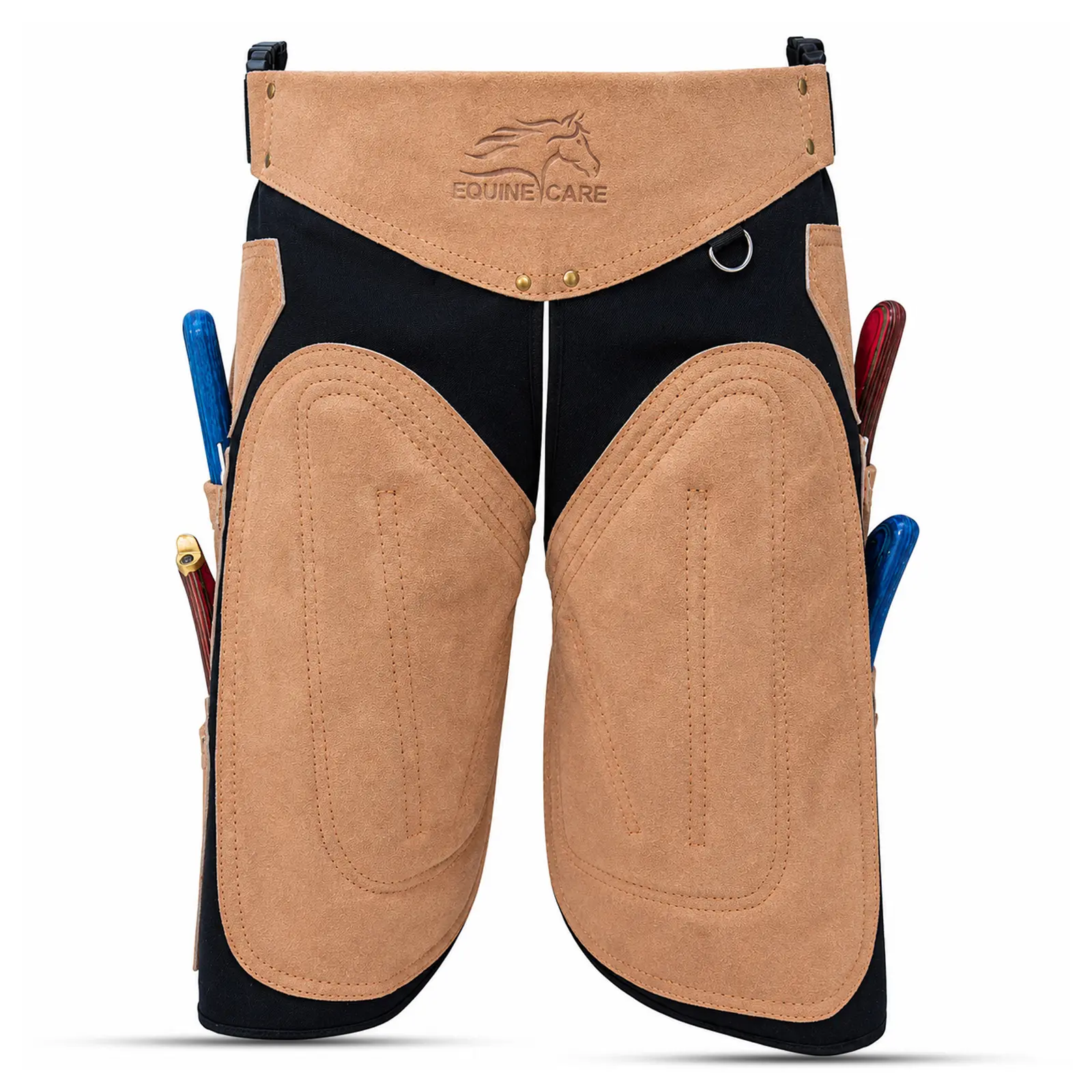 Equine Care Farrier Apron 27" Cowhide Leather Chaps for Horse Shoeing with Tool Pockets & Back Support
