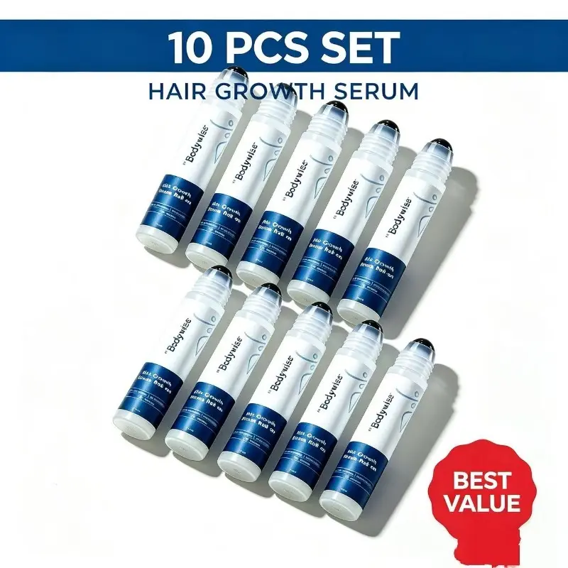 Value Pack Pack of 10 Be Bodywise Advanced Hair Density Roll-On Scalp Serum 25ml, Natural Herbal Formula Anti Hair Fall Serum for Men & Women