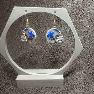 Dallas Cowboys Helmet Earrings with Blue Star Design and Team Logo for Football Fans