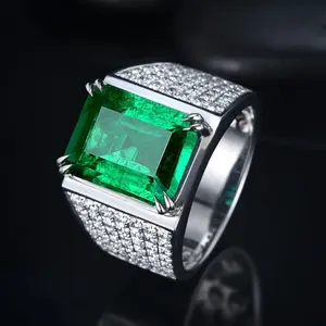 Handmade Male Square Simulated Emerald cz Ring 925 sterling silver Engagement Wedding band Rings for men Gemstones Party Bijou
