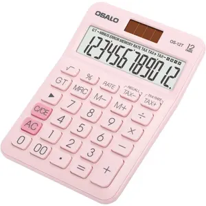 Pocket-Size Small Desk Calculator, 12-Digit Large LCD Display, Basic Tax Function, Handheld Desktop Calculator with Solar & Battery Dual Power, for Office, School, Business (Pink)