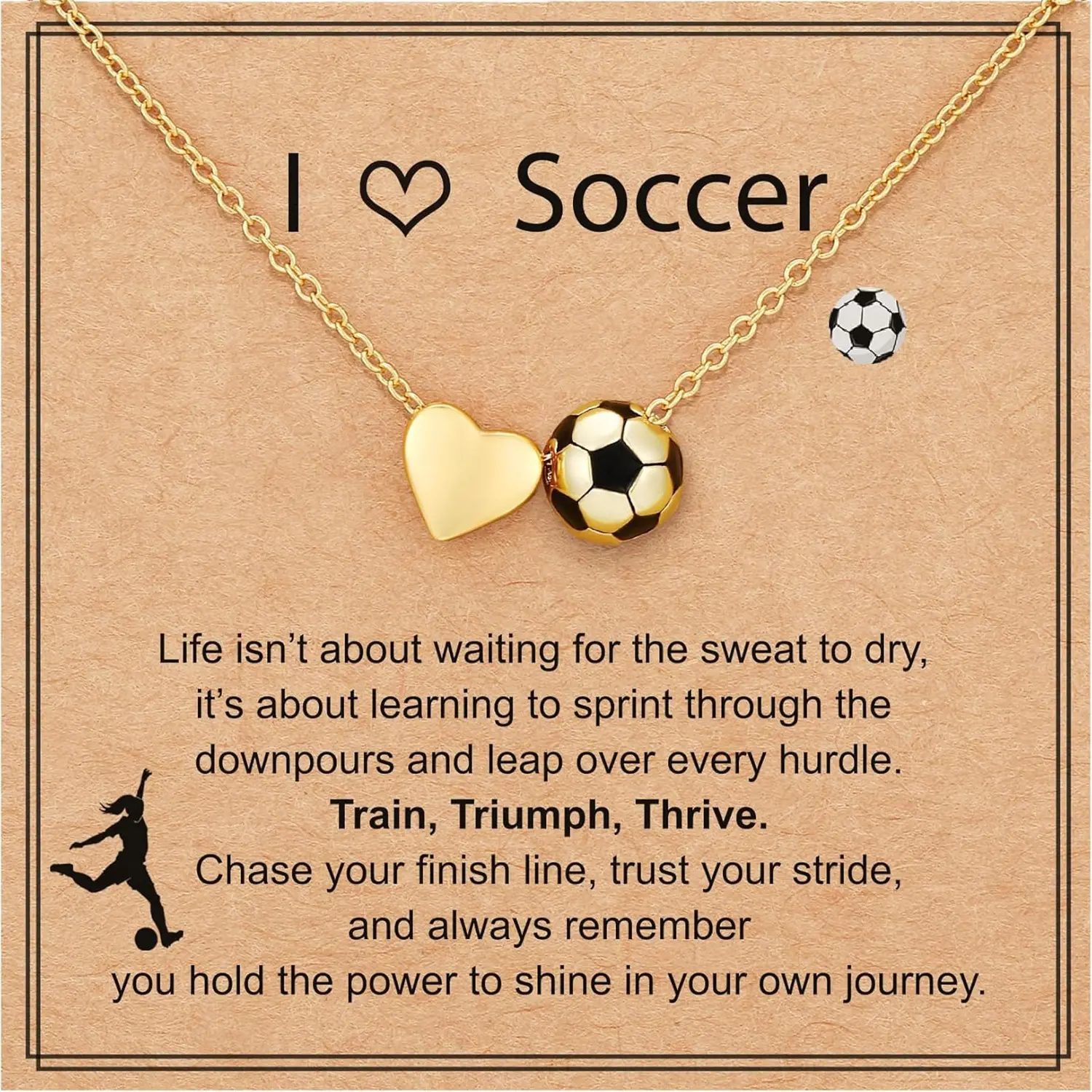 Soccer/Softball/Tennis/Volleyball 14K Gold Plated Love Heart Necklaces for Women, Ball Heart Pendant Sports Accessories Jewelry Gift for Birthday