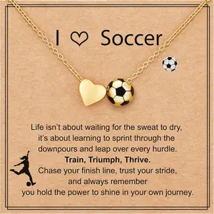 Soccer/Softball/Tennis/Volleyball 14K Gold Plated Love Heart Necklaces for Girls,Ball Heart Pendant Sports Accessories Jewelry Gift for Birthday