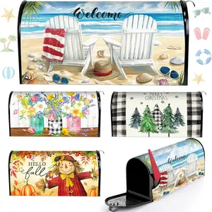 4 count Mailbox Covers Standard Size 18 x 21 Inch Welcome Summer Spring Autumn Winter Seasonal  Mailbox Covers Wraps for Holiday Garden Yard Outdoor Decor (Scarecrow)