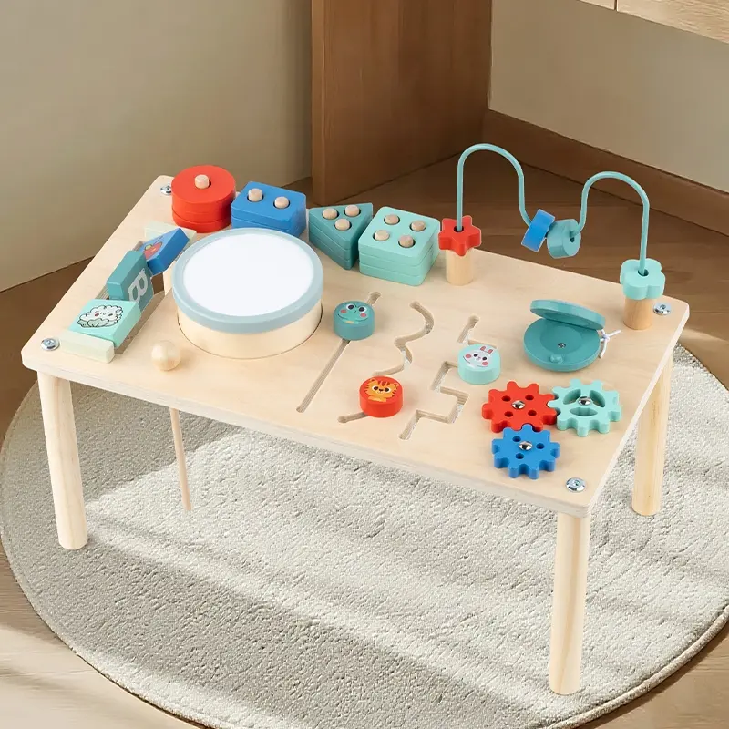 Early Learning Activity Table Set Large Wooden Montessori Sensory Activity Board Multi-Functional Bead-Tracking Play Table for Infants and Toddlers Preschool Learning Tool Educational Toy