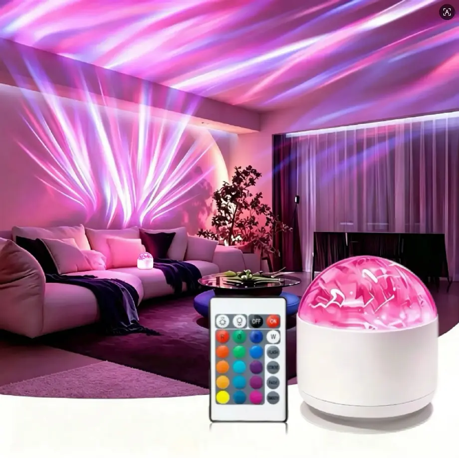 2-in-1 Aurora & Water Ripple Shade Projector Light - 16-Color Atmospheric LED Lamp with Remote, USB-Powered Night Light, Room Gadgets, Cool Room Stuff, Bedroom Decor, Home Improvement Novelty Lighting Accessory