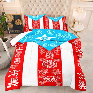 Puerto Rico Taino Symbols Flag Quilted Comforter Set, 1 Comforter + 1/2 Pillowcases, Cultural Tribal Bedding for Puerto Ricans, Perfect for Bedroom, Dorm & Home Decor
