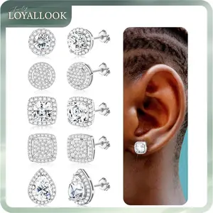 LOYALLOOK Cubic Zirconia Stud Earrings for Women Men Simulated Diamond CZ Halo Stud Earrings Round Square Iced Out Earrings 18K Gold Plated Hypoallergenic 925 Sterling Silver Earrings Set