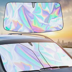 Sunshade Car Front Windshield Titanium Silver Sun Shade Iridescent Car Sunshade Foldable Sun Shield Cover Block UV Rays, Reflector Shield Suitable for Most Cars SUVs