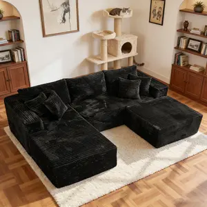 [Spring Limited-Time Sale] OOSWIFT L/U Shaped Modern Boneless Couch Cloud Modular Sectional Sofa With Removable Ottomans & Chaise - Plush Corduroy ,Deep Seat, No Assembly Required for Living Room,Upholstered Couches,Christmas gift