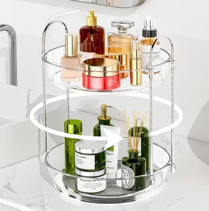 Rotating Makeup Organizer, 360 Spinning Skincare Organizers for Vanity, 2 Tier, Large Capacity Clear Organizing Containers, Cosmetic Organizer for Perfume Organizer Bathroom Countertop