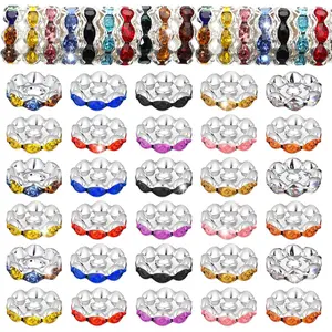 120 Pack 12 mm Large Hole Focal Beads Rhinestone Wave Spacer Multicolor Rondelle Spacers Beads Fancy Glitter Wave   Bead Bulk Beadable Spacer Bead for  Making Pens