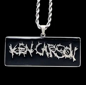 Ken Carson Black Pendant Necklace - 2" Mirror Polished Stainless Steel Opium Pendant with Hypoallergenic Enamel Chain Free Gift Included