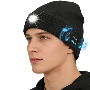 【Three packs】Bluetooth Beanie with The Light, Unique Tech Gifts for Men Husband Him Teen, Wireless Headphones for Fishing Jogging Working, Christmas Stocking
