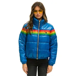 6 STRIPE LUXE APRES PUFFER JACKET - GLOSSY SNORKEL BLUE