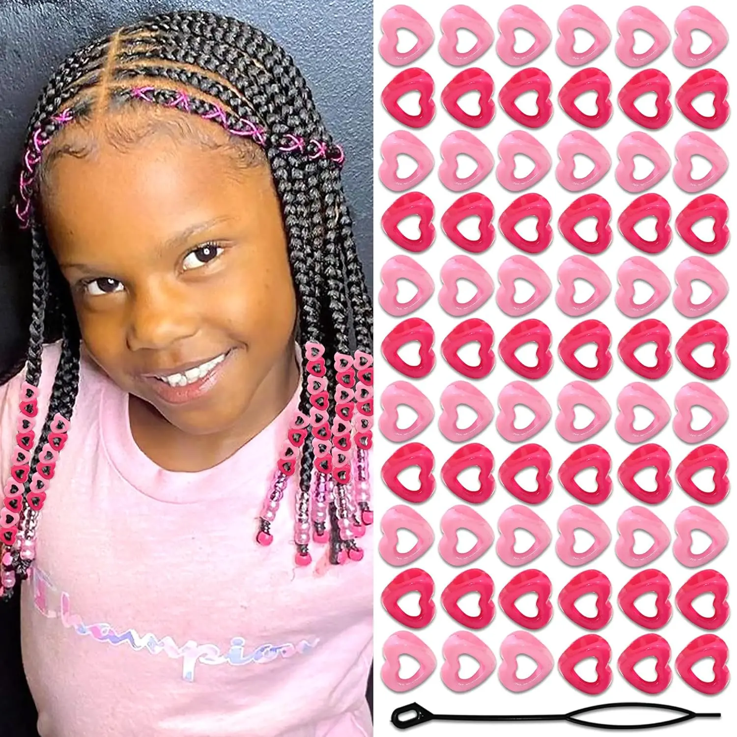 120 count Valentines Heart  Hair Beads 10mm Small Beads for Hair Hot  Braids  Dreadlock Loc Beads Hair  for Women Braids Valentine's Day Accessories
