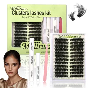 Beginner Friendly  Upgrade！Eyelash Extension Kit  False Lashes (Cluster & Individual) with  Lash Bond & Seal for Instant Glam  WaterProof Lashes for For Girl  Eyelash Extension at Home Makeup  gift