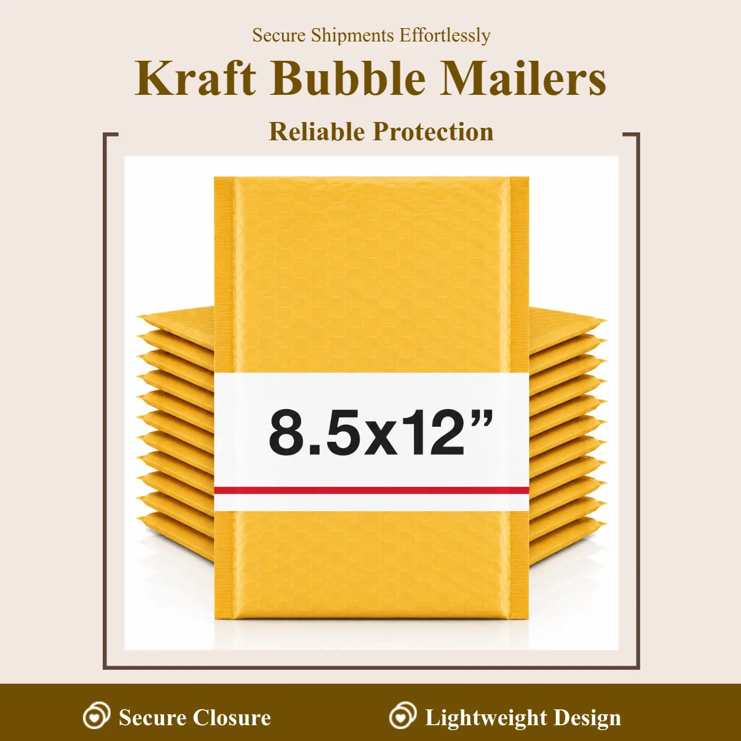 Bubble Mailers 8.5 x 12 Inch, Kraft Padded Envelopes, Self Seal Shipping Mailers, Bubble Mailing Bags for Clothing, Books, Jewelry, Small Business