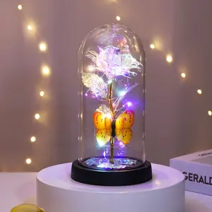 Eternal Butterfly Rose Glass Dome Display with LED Light Creative Gift for Valentine's Day Romantic Home Decor Glass Dome Material Ideal for Valentine's Day Gifts Enhances Romantic Home Decor