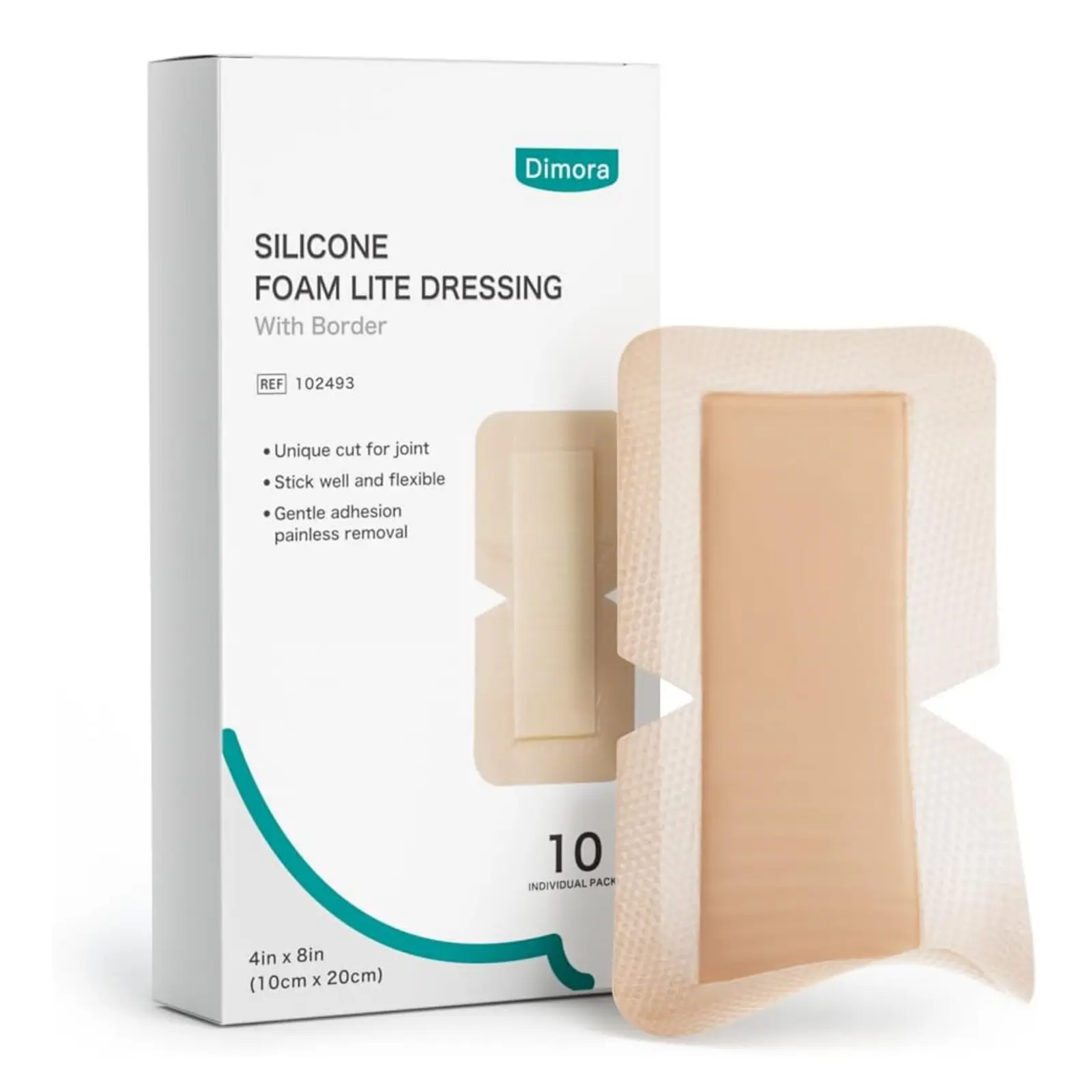Dimora Medical-Grade Silicone Foam Dressing, Waterproof Wound Dressing, Suitable for Elbows, Shoulders, and Knees | Large Self-Adhesive Bandage, Postoperative Care, with Adhesive Edges, Flexible and Breathable