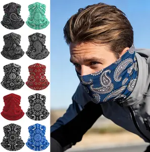 Motorcycle Riding Face Mask & Neck Gaiter — Lycra, Sweat-Wicking, Sun-Protective Neck Warmer with Paisley Print — Sports-Style "Ice Silk" Neck Sleeve
