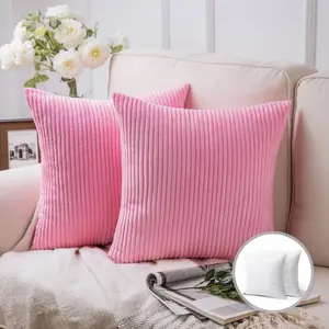 18" x 18" Modern, Contemporary, Transitional Pink Striped Polyester Throw Pillow , ( 2 Count), Hidden zipper