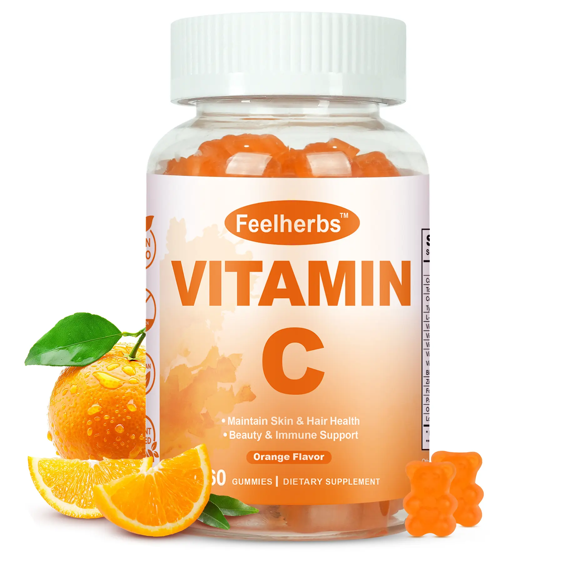 Chewable Vitamin C Gummies 240mg, Natural Peach Flavor Vitamin C for Adults Energy & Immune Support with Collagen, Glutathione, Zinc & Omega-3, 60 Counts