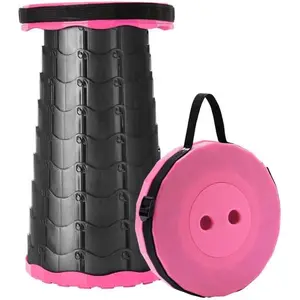 Upgraded Foldable Stool Thickened, Portable Collapsible Stool Retractable Stool for Fishing, Hiking Tours, BBQ, Parties, Outdoor Activities .Pink