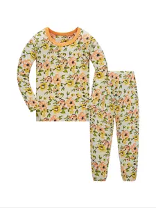 Cute Floral Print Long Sleeve Top & Pants Set for Girls Aged 1-8, Comfortable Casual Home Wear, Sleepwear Loungewear, Spring Summer Fall, Floral Print Sleepwear