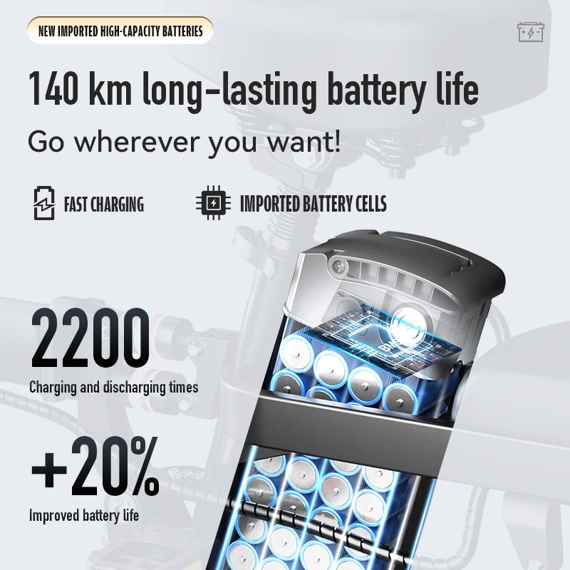 Adult electric folding bicycle with 500W motor, 16-level shock absorption system, 48V 15Ah battery, and a range of 100 kilometers. Wheel Pedals Ebike Charger