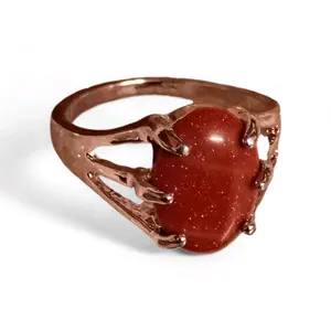 Sparkling Red Goldstone Claw Ring - Size 10