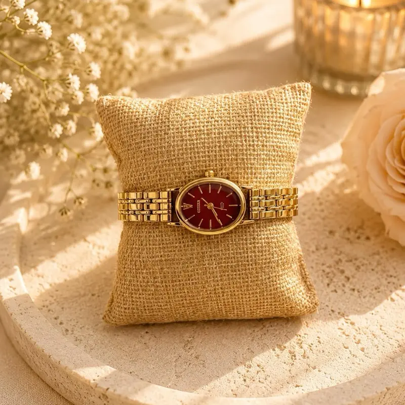 Women's Red-Golden Dress Watch, Stylish Wrist Accessory for Daily Wear